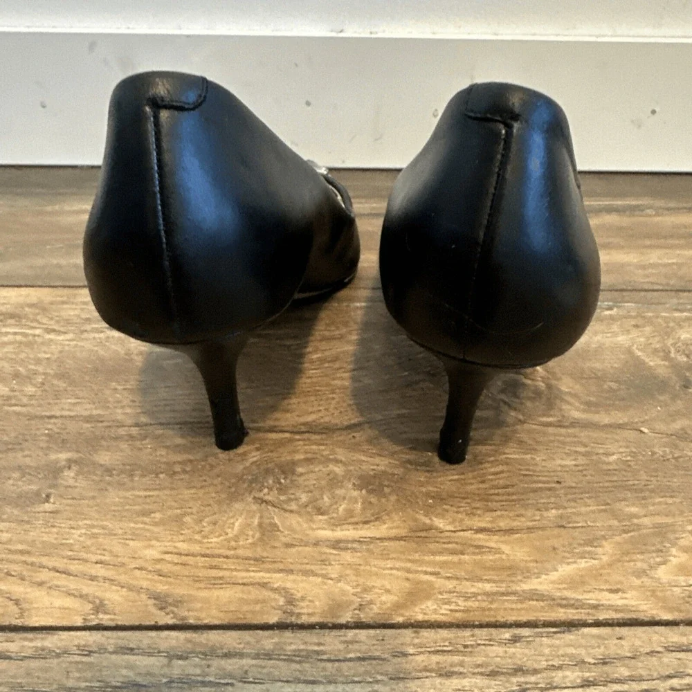 COACH vintage Black leather upper shell slip on pump shoes 9.5 B damaged‎